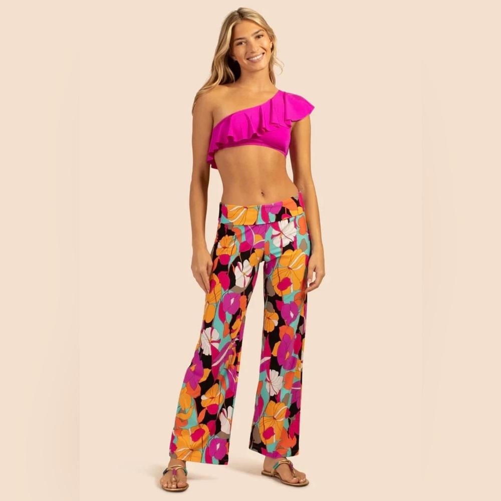 Trina Turk Gemini Multi Print Flat Front Wide Leg Swim Pant Size M